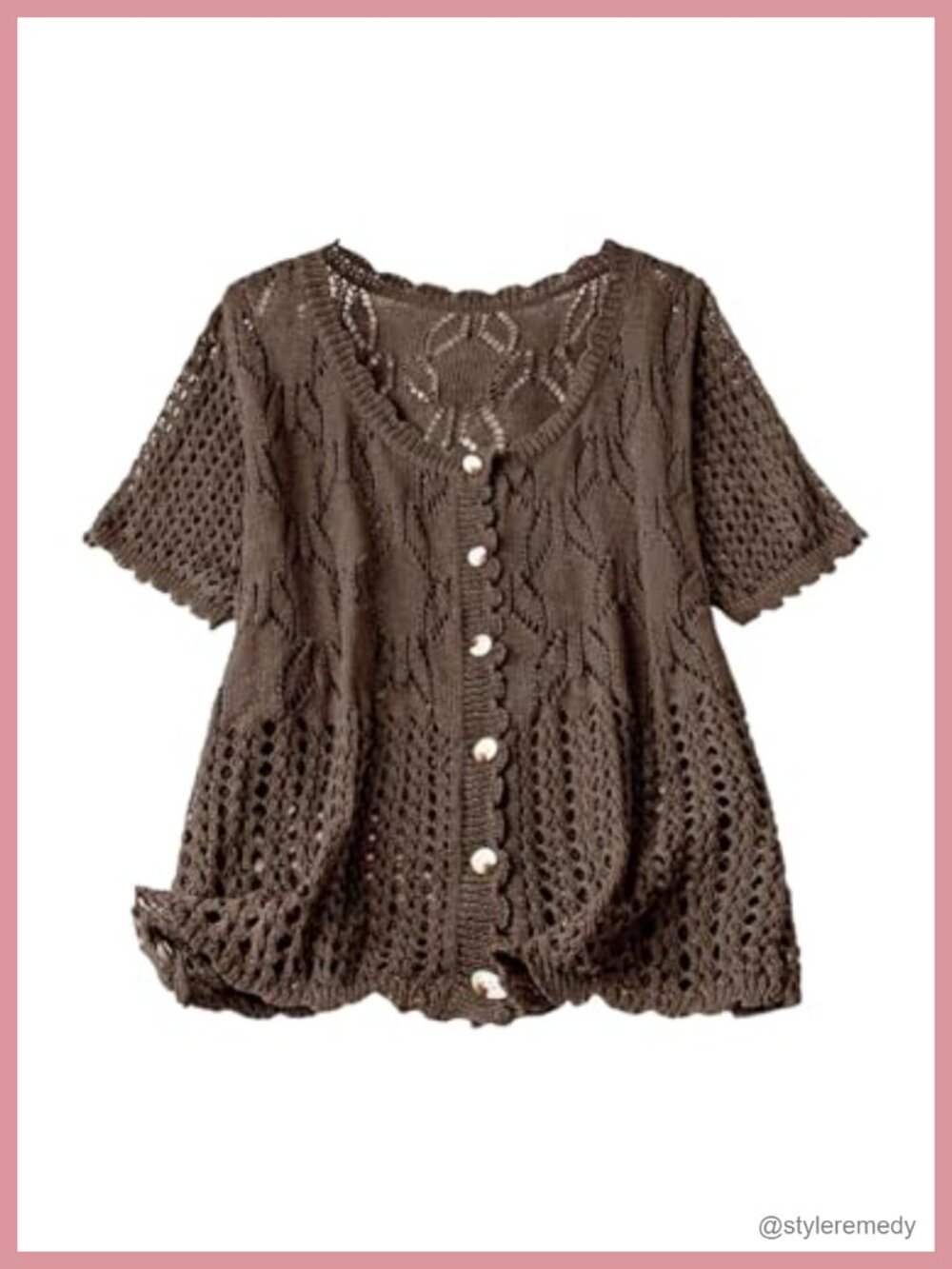 Plus Size Hollow Out Eyelet Button Up Short Sleeve Cardigan Boho Sweater